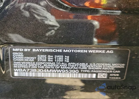 2021 BMW 540 Xi z USA, uszkodzony, nr VIN WBA73BJ04MWW95390